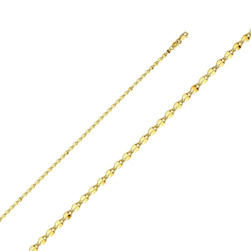 NEW 14K YELLOW GOLD HOLLOW CURVE MIRROR 040 CHAIN: 14K YELLOW GOLD HOLLOW CURVE MIRROR 040 CHAIN HOLLOW CURVE MIRROR 040 CHAIN NEW 14K YELLOW GOLD WIDTH: mm AVERAGE Apx WEIGHT: 1.8g