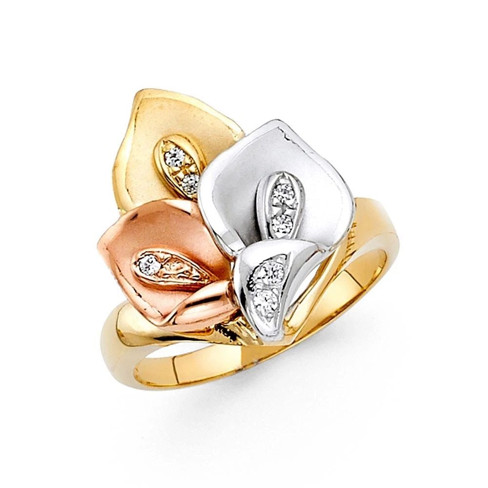 NEW 14K TRI COLOR GOLD FANCY FLOWER RING - SIZE 7: NEW 14K TRI COLOR GOLD FANCY FLOWER RING FANCY FLOWER RING NEW 14K TRI COLOR GOLD WIDTH : 20 mm WEIGHT : 5.6g