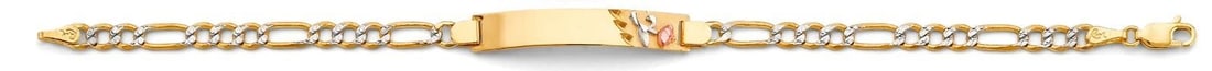 NEW 14K TWO TONE GOLD FIGARO WP FLOWER ID BRACELET: NEW 14K TWO TONE GOLD FIGARO WP FLOWER ID BRACELET FIGARO WP FLOWER ID BRACELET NEW 14K TWO TONE GOLD LENGTH - 7.5in Apx WEIGHT - 5.6g