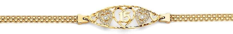 NEW 14K TWO TONE GOLD 15 YEARS ID BRACELET: NEW 14K TWO TONE GOLD CZ 15 YEARS ID BRACELET CZ 15 YEARS ID BRACELET NEW 14K TWO TONE GOLD LENGTH - 7.25in Apx WEIGHT - 5.6g