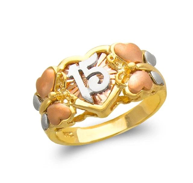 NEW 14K TRICOLOR GOLD LADIES FANCY 15 ANOS BUTTERFLY RING: NEW 14K TRICOLOR GOLD LADIES FANCY 15 ANOS BUTTERFLY RING LADIES FANCY 15 ANOS BUTTERFLY RING NEW 14K TRICOLOR GOLD SIZE Apx: 12mm Apx. WEIGHT: 5.6g