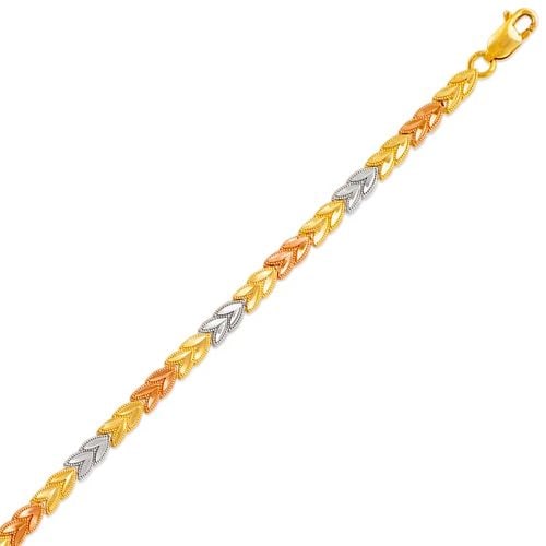 NEW 14K TRICOLOR GOLD FACETED DIAMOND CUT BRACELET: NEW 14K TRICOLOR GOLD FACETED DIAMOND CUT BRACELET FACETED DIAMOND CUT BRACELET NEW 14K TRICOLOR GOLD LENGTH: 7" inch AVERAGE Apx WEIGHT: 5.6g