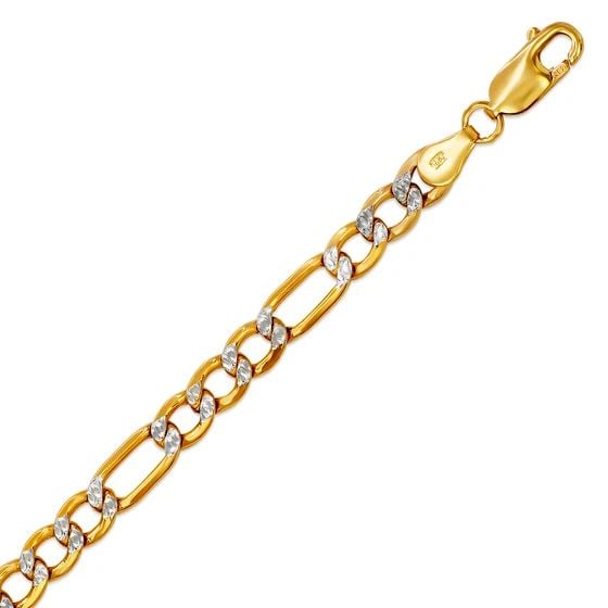 NEW 14K TWO TONE GOLD HOLLOW FIGARO WHITE PAVE BRACELET: NEW 14K TWO TONE GOLD HOLLOW FIGARO WHITE PAVE BRACELET HOLLOW FIGARO WHITE PAVE BRACELET NEW 14K TWO TONE GOLD LENGTH: 7" 7.5" inch AVERAGE Apx WEIGHT : 5.6g