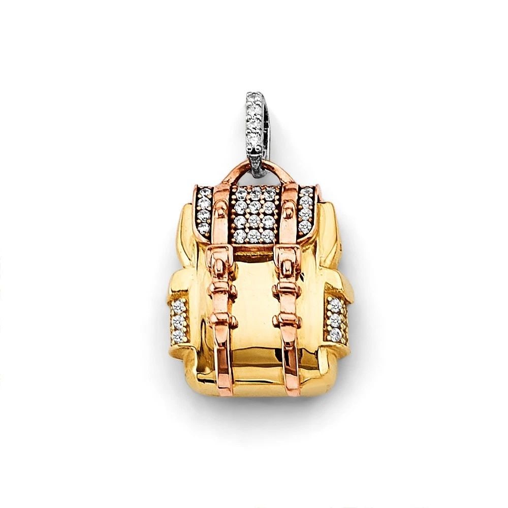 NEW 14K TRI COLOR GOLD BAG CHARM: NEW 14K TRI COLOR GOLD BAG CHARM BAG CHARM NEW 14K TRI COLOR GOLD Height : 25 mm Width : 15 mm Apx. WEIGHT : 3.9g