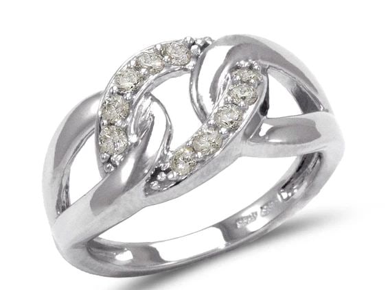 NEW 14K WHITE GOLD LADIES FANCY WHITE LINK RING: NEW 14K WHITE GOLD LADIES FANCY WHITE LINK RING LADIES FANCY WHITE LINK RING NEW 14K WHITE GOLD Apx. WIDTH: 10mm Apx. WEIGHT: 5.0g
