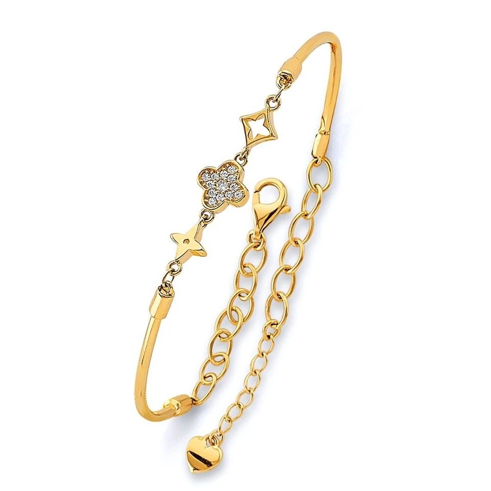 NEW 14K YELLOW GOLD ADJUSTABLE FANCY OVAL BANGLE (1 of 1)