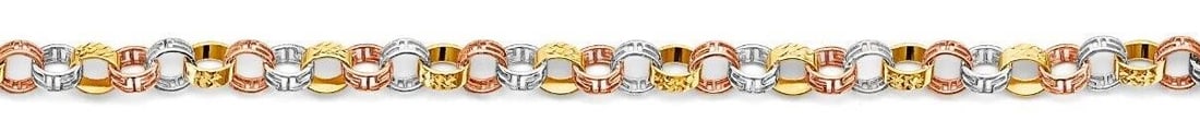 NEW 14K TRI COLOR GOLD FANCY LINK BRACELET: NEW 14K TRI COLOR GOLD FANCY LINK BRACELET FANCY LINK BRACELET NEW 14K TRI COLOR GOLD LENGTH - 7.5in Apx WEIGHT - 4.9g