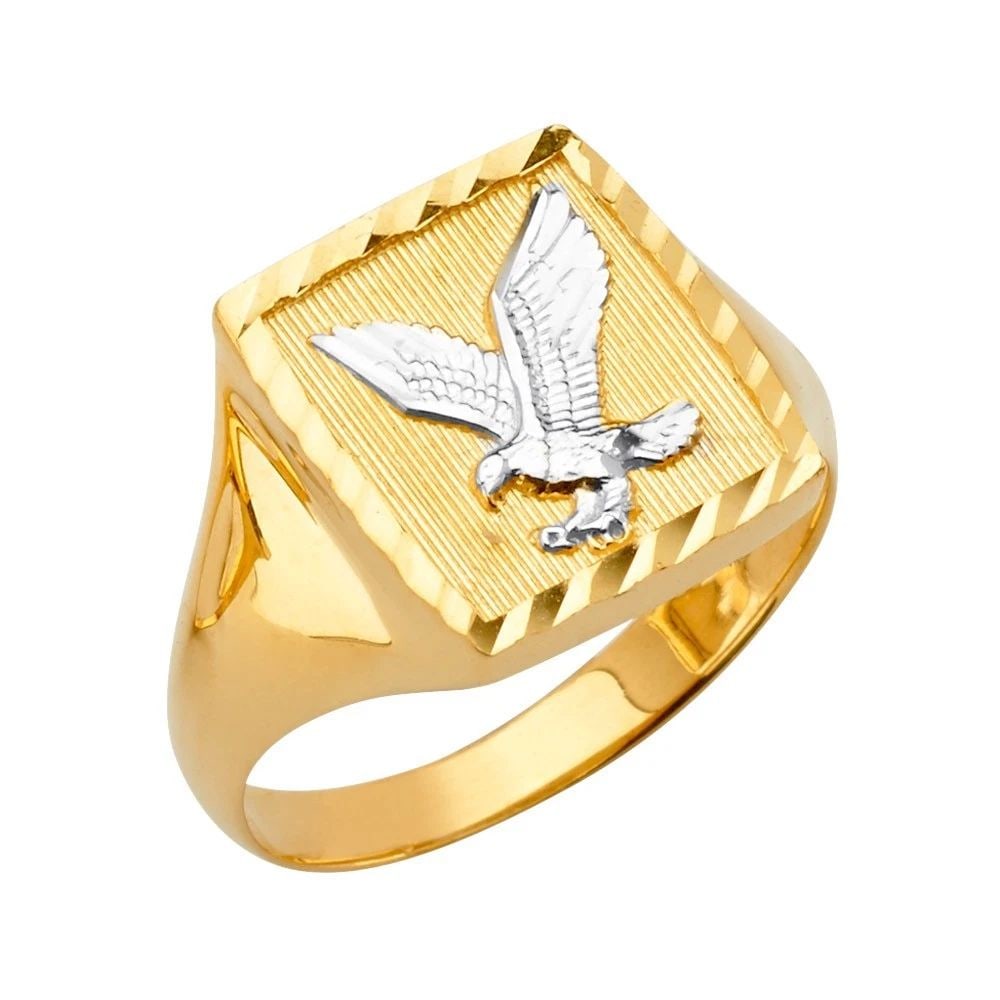 NEW 14K TWO TONE GOLDY SQUARE MEN'S RING WITH EAGLE - SIZE 10 (1 of 2)