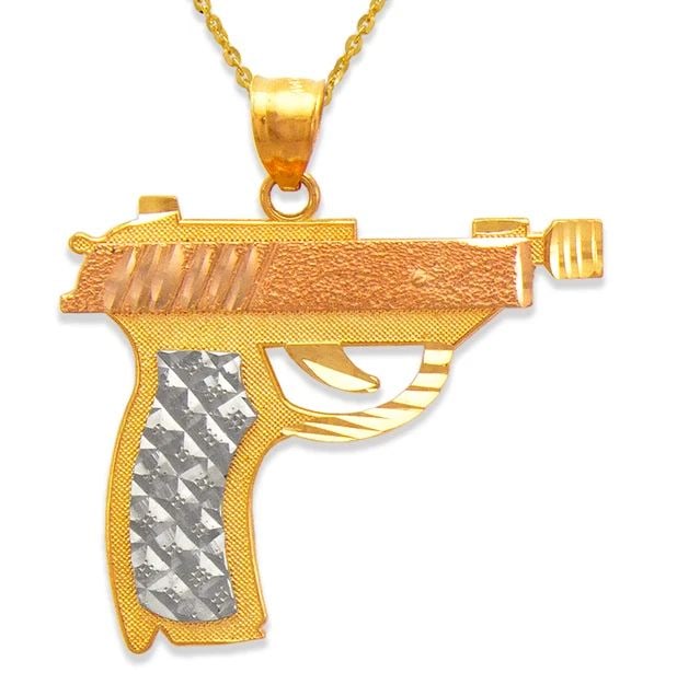NEW 14K TRICOLOR GOLD 29MM HANDGUN PENDANT (1 of 2)