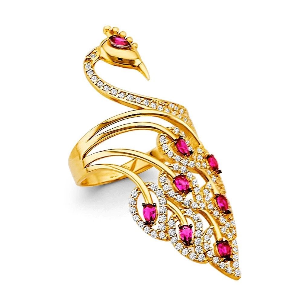 NEW 14K YELLOW GOLD RED PEACOCK RING-SIZE 7 (1 of 2)