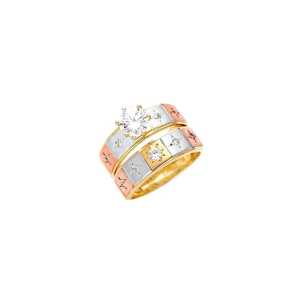 NEW 14K TRI COLOR GOLD ENGAGEMENT RING/TRIO SET (1 of 2)