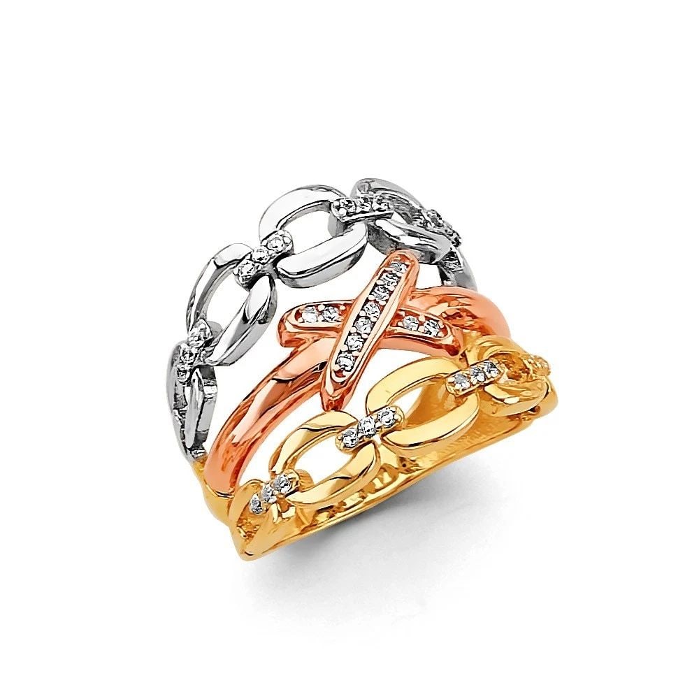 NEW 14K TRI COLOR GOLD 3LINE RING - SIZE 7: NEW 14K TRI COLOR GOLD CZ 3LINE RING CZ 3LINE RING NEW 14K TRI COLOR GOLD WIDTH : WEIGHT : 4.9g