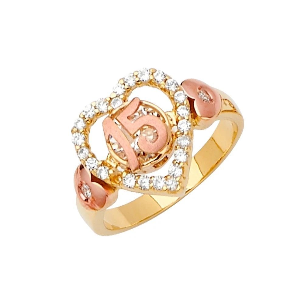 NEW 14K TWO TONE GOLD 15 YEARS RING/HALF SET: NEW 14K TWO TONE GOLD 15 YEARS RING/HALF SET 15 YEARS RING/HALF SET NEW 14K TWO TONE GOLD WIDTH : WEIGHT : 4.9g