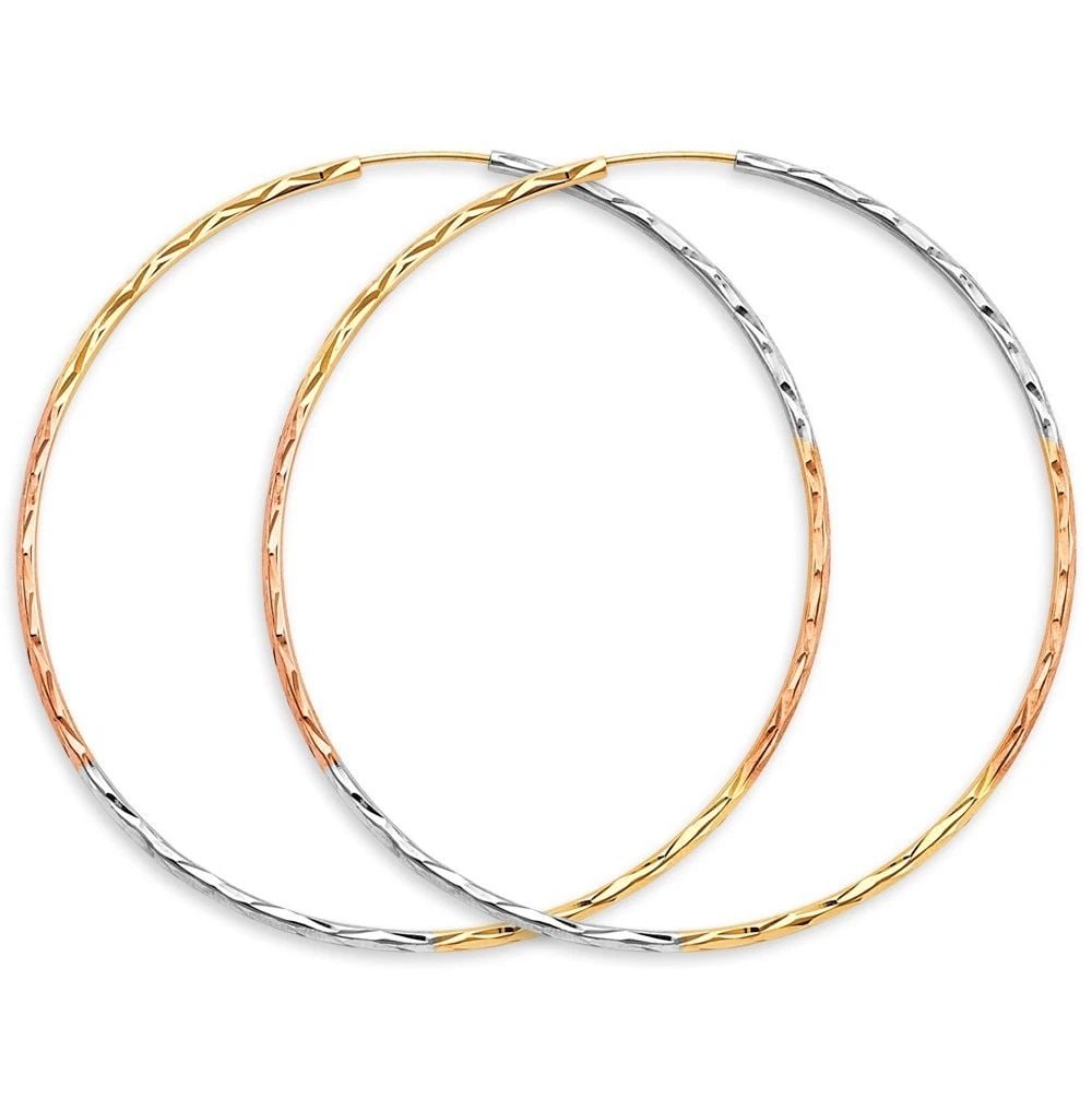 NEW 14K TRI COLOR GOLD 1.8MM TUBE DC ENDLESS HOOP EARRINGS (1 of 2)
