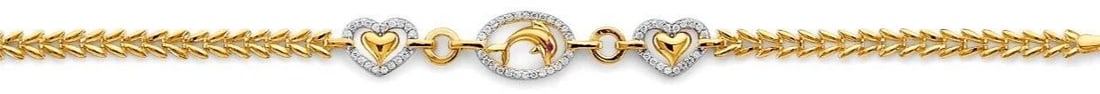 NEW 14K YELLOW GOLD HEART & DOLPHIN BRACELET (1 of 2)