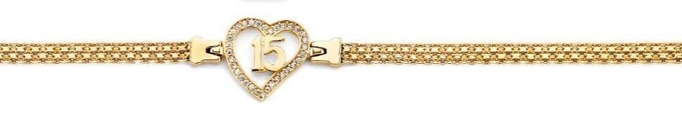 NEW 14K TWO TONE GOLD 15 YEARS HEART BRACELET (1 of 2)
