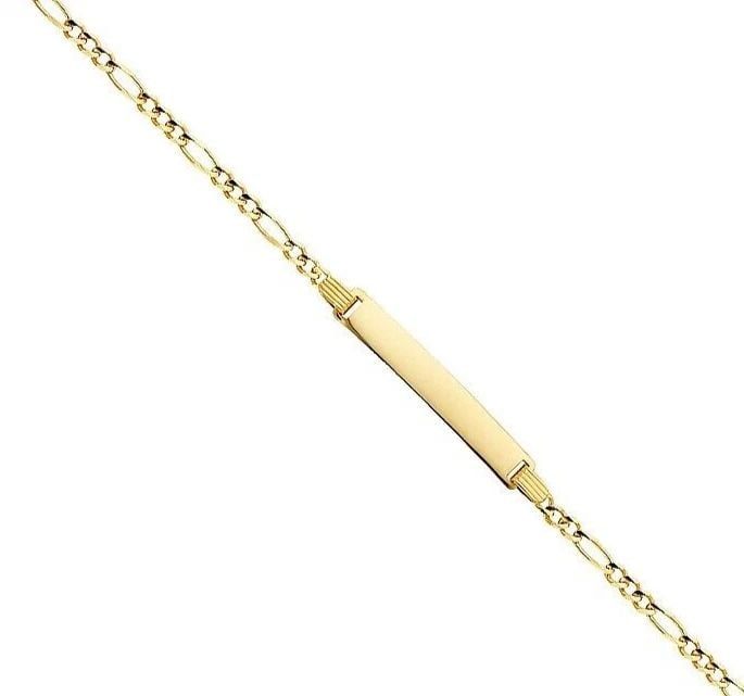 NEW 14K YELLOW GOLD FIGARO 3+1 ID BRACELET: 14K YELLOW GOLD FIGARO 3+1 ID BRACELET FIGARO 3+1 ID BRACELET NEW 14K YELLOW GOLD LENGTH - 7.5in Apx WEIGHT - 4.8g