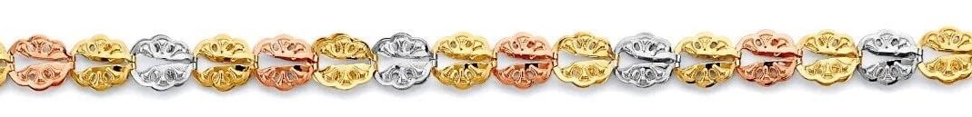 NEW 14K TRI COLOR GOLD FANCY BRACELET: NEW 14K TRI COLOR GOLD FANCY BRACELET FANCY BRACELET NEW 14K TRI COLOR GOLD LENGTH - 7.5in Apx WEIGHT - 4.8g