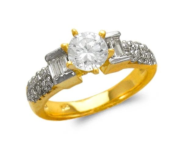 NEW 14K TWO TONE GOLD LADIES FASHION SOLITAIRE RING: NEW 14K TWO TONE GOLD LADIES FASHION SOLITAIRE RING LADIES FASHION SOLITAIRE RING NEW 14K TWO TONE GOLD Apx. WIDTH: 5mm Apx. WEIGHT: 4.8g