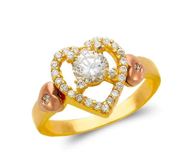 NEW 14K TWO TONE GOLD LADIES FANCY HEART SOLITAIRE RING: NEW 14K TWO TONE GOLD LADIES FANCY HEART SOLITAIRE RING LADIES FANCY HEART SOLITAIRE RING NEW 14K TWO TONE GOLD Apx. WIDTH: 14mm Apx. WEIGHT: 4.8g