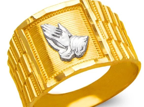 NEW 14K TWO TONE GOLD MEN'S PRAYING HANDS RING (1 of 2)