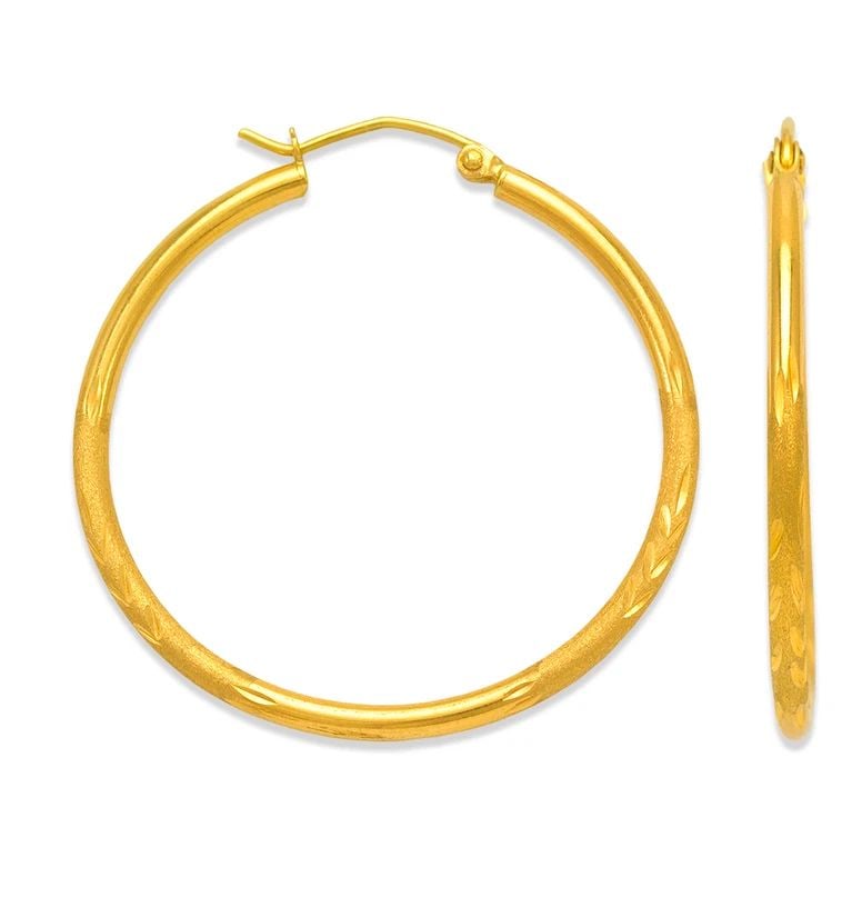 NEW 14K YELLOW GOLD 2MM ROUND TUBE HOOP EARRINGS (1 of 2)