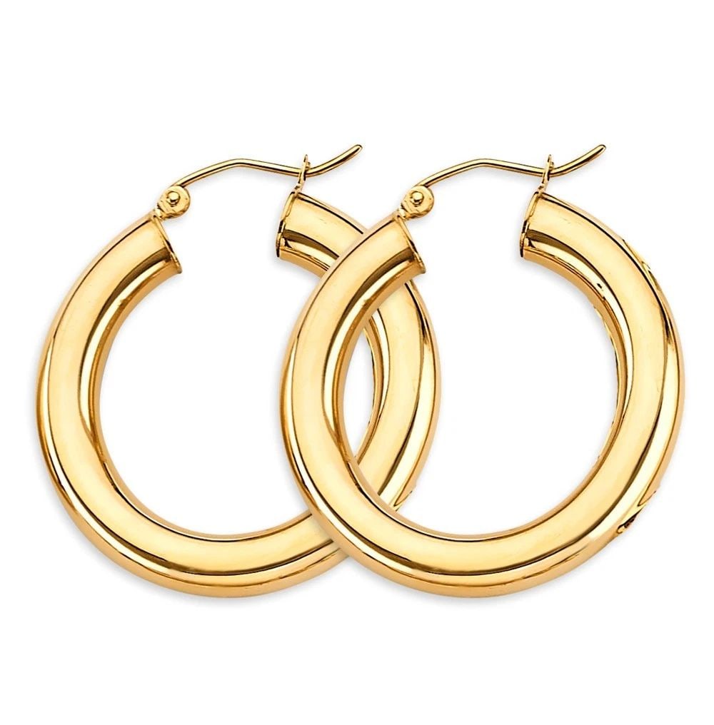 NEW 14K YELLOW GOLD 4.5MM POLISH ROUND TUBE HOOP EARRINGS: NEW 14K YELLOW GOLD 4.5MM POLISH ROUND TUBE HOOP EARRINGS 4.5MM POLISH ROUND TUBE HOOP EARRINGS NEW 14K YELLOW GOLD HEIGHT - 30 mm WIDTH - 30 mm Apx WEIGHT - 3.6 g