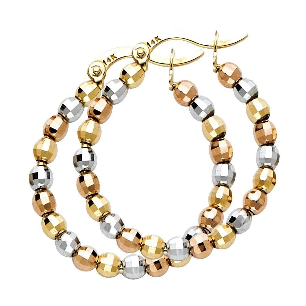 NEW 14K TRI COLOR GOLD DISCO BALL HOOP EARRINGS (1 of 2)