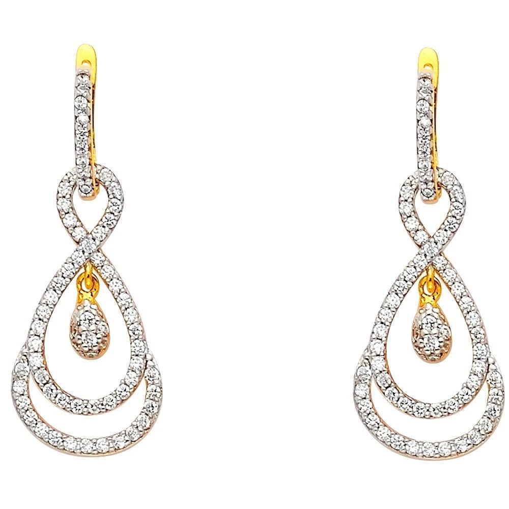 NEW 14K TWO TONE GOLD INFINITY HANGING EARRINGS: NEW 14K TWO TONE GOLD INFINITY HANGING EARRINGS INFINITY HANGING EARRINGS NEW 14K TWO TONE GOLD Height : 33 mm Width : 13 mm Weight : 3.6g