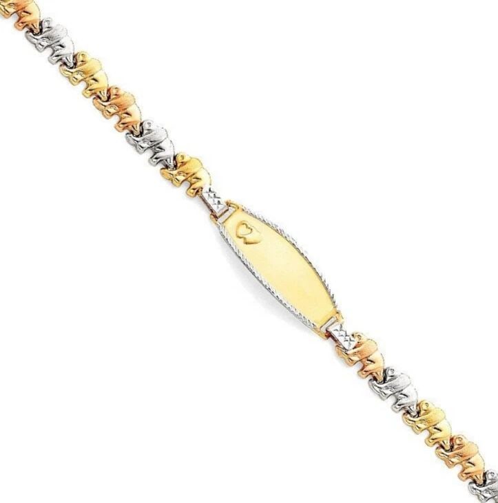 NEW 14K TRI COLOR GOLD LIGHT STAMPATO ELEPHANT ID BRACELET FOR KIDS: NEW 14K TRI COLOR GOLD LIGHT STAMPATO ID BRACELET FOR KIDS LIGHT STAMPATO ID BRACELET FOR KIDS NEW 14K TRI COLOR GOLD LENGTH - 6in Apx WEIGHT - 4.7g