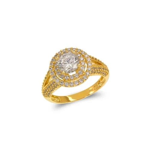 NEW 14K YELLOW GOLD LADIES FANCY SOLITAIRE DOUBLE HALO RING: NEW 14K YELLOW GOLD LADIES FANCY SOLITAIRE DOUBLE HALO RING LADIES FANCY SOLITAIRE DOUBLE HALO RING NEW 14K YELLOW GOLD Apx. SIZE: 6mm Apx. WEIGHT: 4.7g