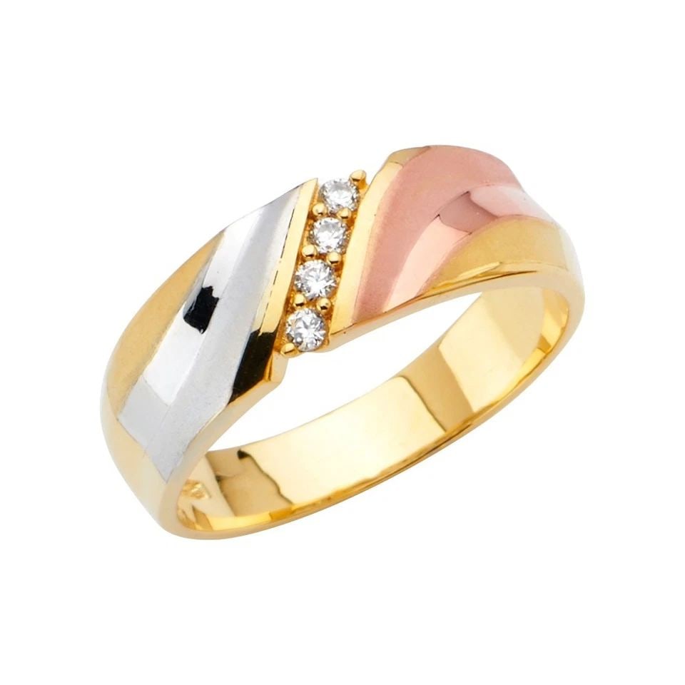 NEW 14K TRI COLOR GOLD MEN'S WEDDING BAND/TRIO SET - SIZE 10 (1 of 1)