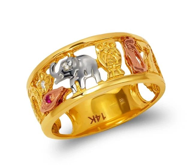 NEW 14K TRICOLOR GOLD GOODLUCK FILIGREE RING (1 of 2)