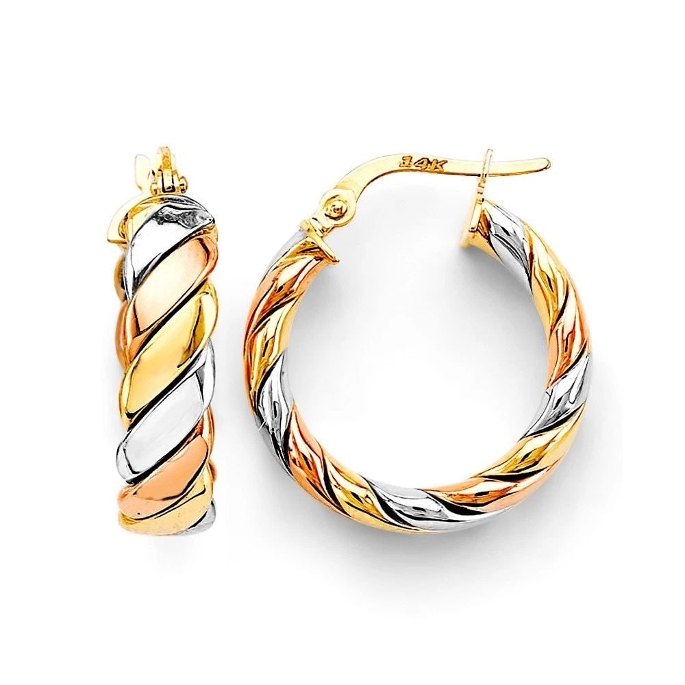 NEW 14K TRI COLOR GOLD BRAIDED HOOP EARRINGS (1 of 2)