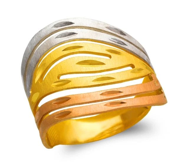 NEW 14K TRICOLOR GOLD LADIES TRICOLOR 7 LAYER BAND RING (1 of 2)