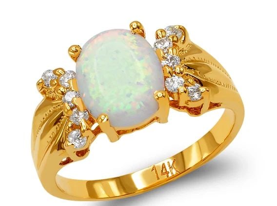 NEW 14K TWO TONE GOLD LADIES OPAL RING: NEW 14K TWO TONE GOLD LADIES OPAL RING LADIES OPAL RING NEW 14K TWO TONE GOLD Apx. WIDTH: 9mm Apx. WEIGHT: 4.6g