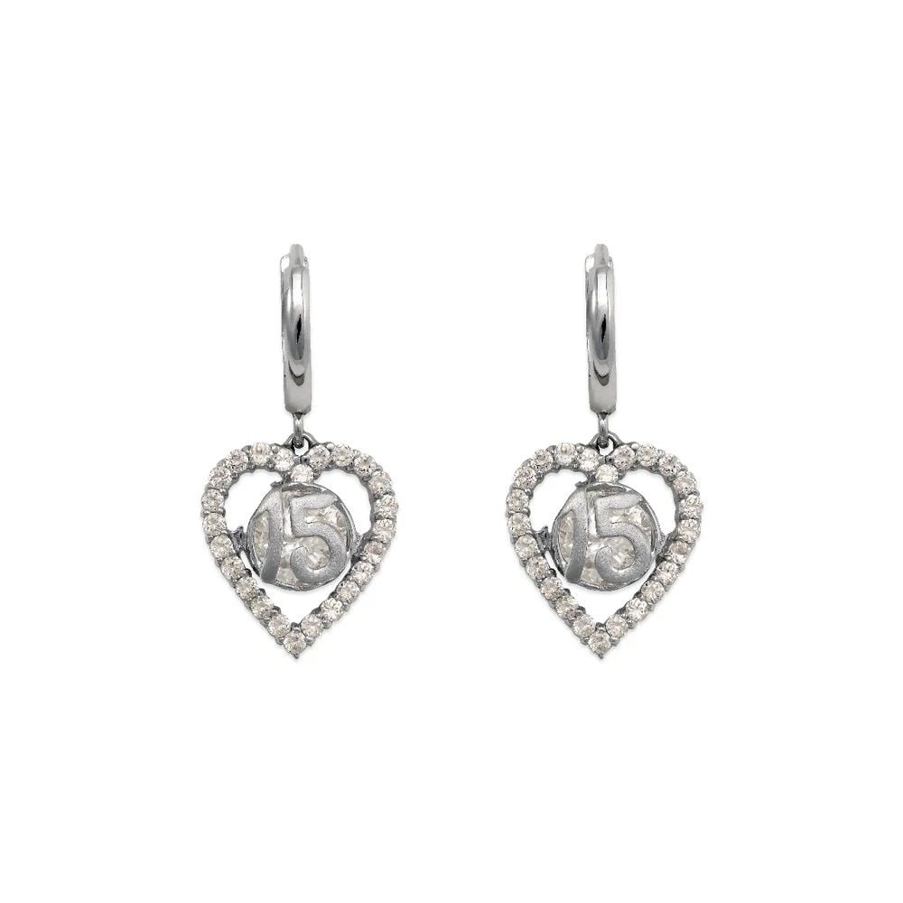 NEW 14K WHITE GOLD 15 ANOS HUGGIE EARRINGS (1 of 2)