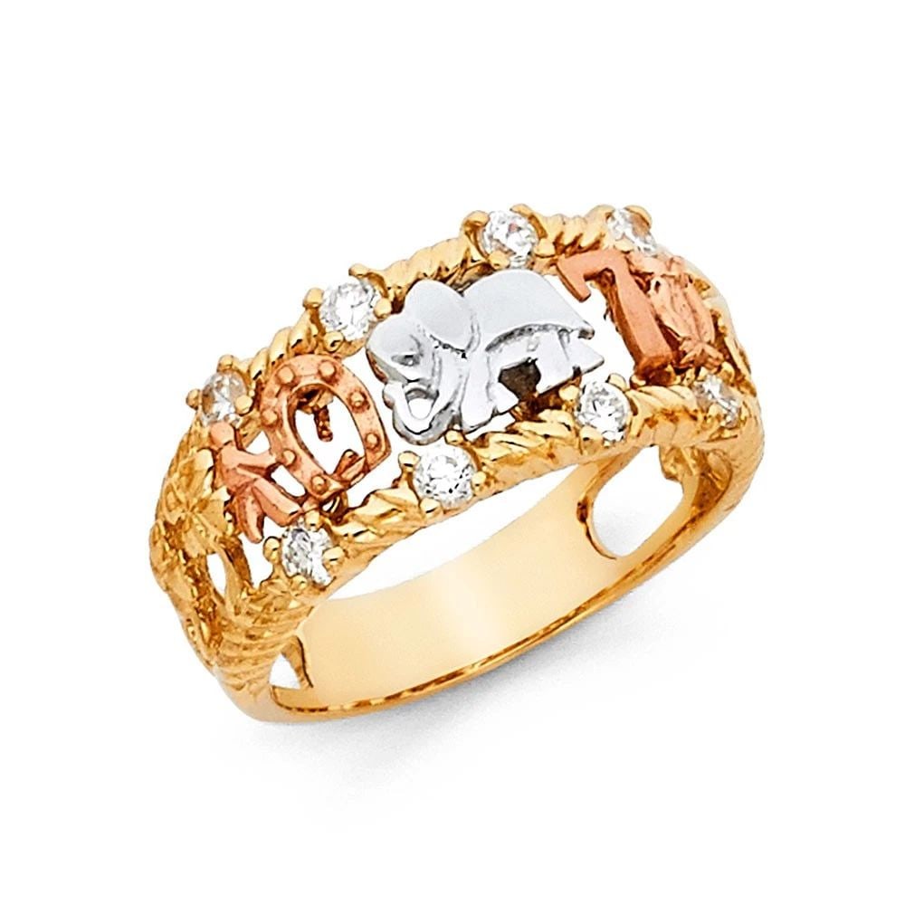 NEW 14K TRI COLOR GOLD LUCKY RING - SIZE 7 (1 of 2)