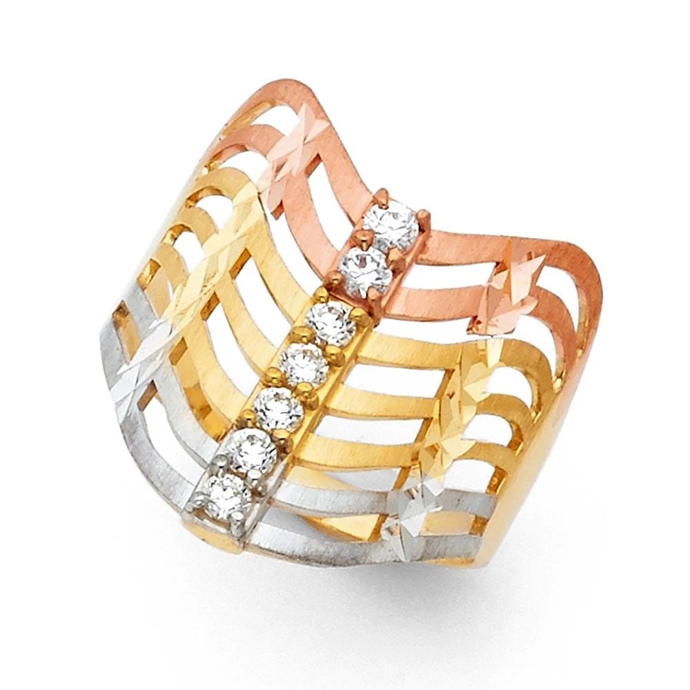 NEW 14K TRI COLOR GOLD SEMANARIO RING - SIZE 7: NEW 14K TRI COLOR GOLD SEMANARIO RING SEMANARIO RING NEW 14K TRI COLOR GOLD WIDTH: 18 mm Apx. WEIGHT: 4.5 g