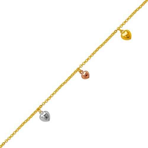 NEW 14K TRICOLOR GOLD CHARM ANKLET: NEW 14K TRICOLOR GOLD CHARM ANKLET CHARM ANKLET NEW 14K TRICOLOR GOLD LENGTH: 10" inch Apx WEIGHT: 4.5g