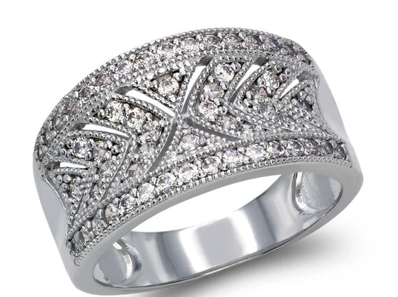 NEW 14K WHITE GOLD LADIES FANCY WHITE RING (1 of 2)