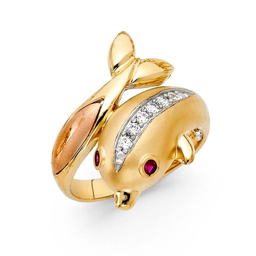 NEW 14K TWO TONE GOLD FANCY DOLPHIN RING - SIZE 7 (1 of 2)