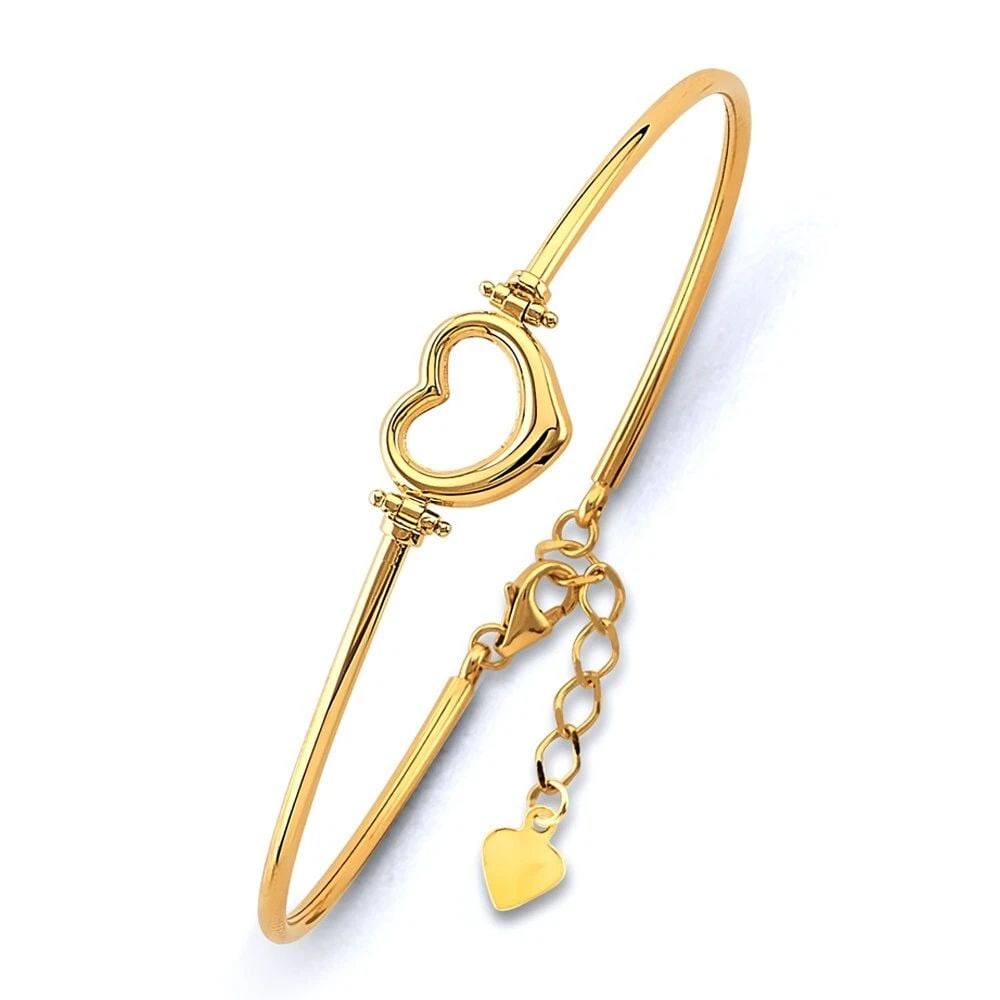 NEW 14K YELLOW GOLD ADJUSTABLE HEART OVAL BANGLE (1 of 2)