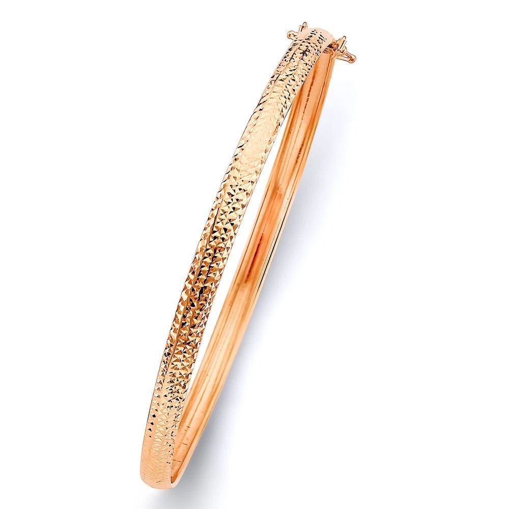 NEW 14K ROSE PINK 5MM CRYSTAL DC FLEXIBLE BANGLE: NEW 14K PINK 5MM CRYSTAL DC FLEXIBLE BANGLE CRYSTAL DC FLEXIBLE BANGLE NEW 14K ROSEGOLD LENGTH - 7in Apx WEIGHT - 3.3g .