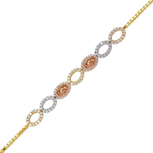 NEW 14K TRICOLOR GOLD LADIES HIGH POLISHED BRACELET: NEW 14K TRICOLOR GOLD LADIES HIGH POLISHED BRACELET LADIES HIGH POLISHED BRACELET NEW 14K TRICOLOR GOLD LENGTH: 7" inch AVERAGE Apx WEIGHT: 4.4g