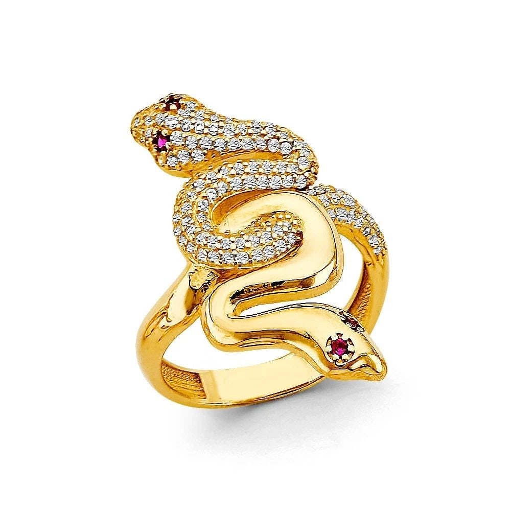 NEW 14K YELLOW GOLD DOUBLE SNAKE RING -SIZE 7 (1 of 2)
