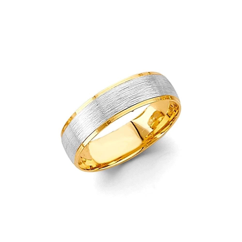 NEW 14K TWO TONE GOLD 6MM SAND POLISH WEDDING BAND - SIZE 10 (1 of 2)