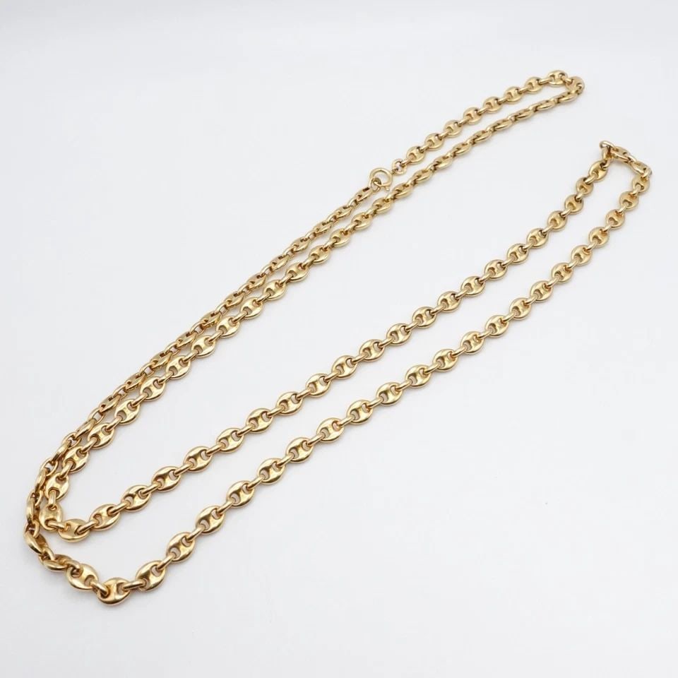HERMES 18K YELLOW GOLD 6MM MARINER ANCHOR CHAIN LINK NECKLACE - 36" LONG: HERMES 18K YELLOW GOLD 6MM MARINER ANCHOR CHAIN LINK NECKLACE - 36" LONG Hermes 18K Yellow Gold 6mm Mariner Chain Link Necklace Length - 36" Long Chain Width - 6mm Depth - 2mm Total Weight - 85.5 Gram