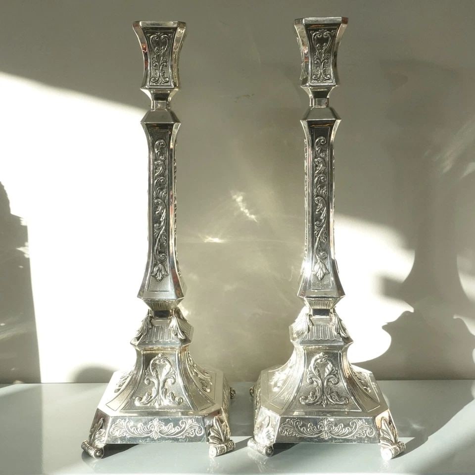HAZOFIM STERLING SILVER JUDAICA CANDLESTICKS HOLDER 16" TALL - 44.75 TROY OZ (1 of 2)