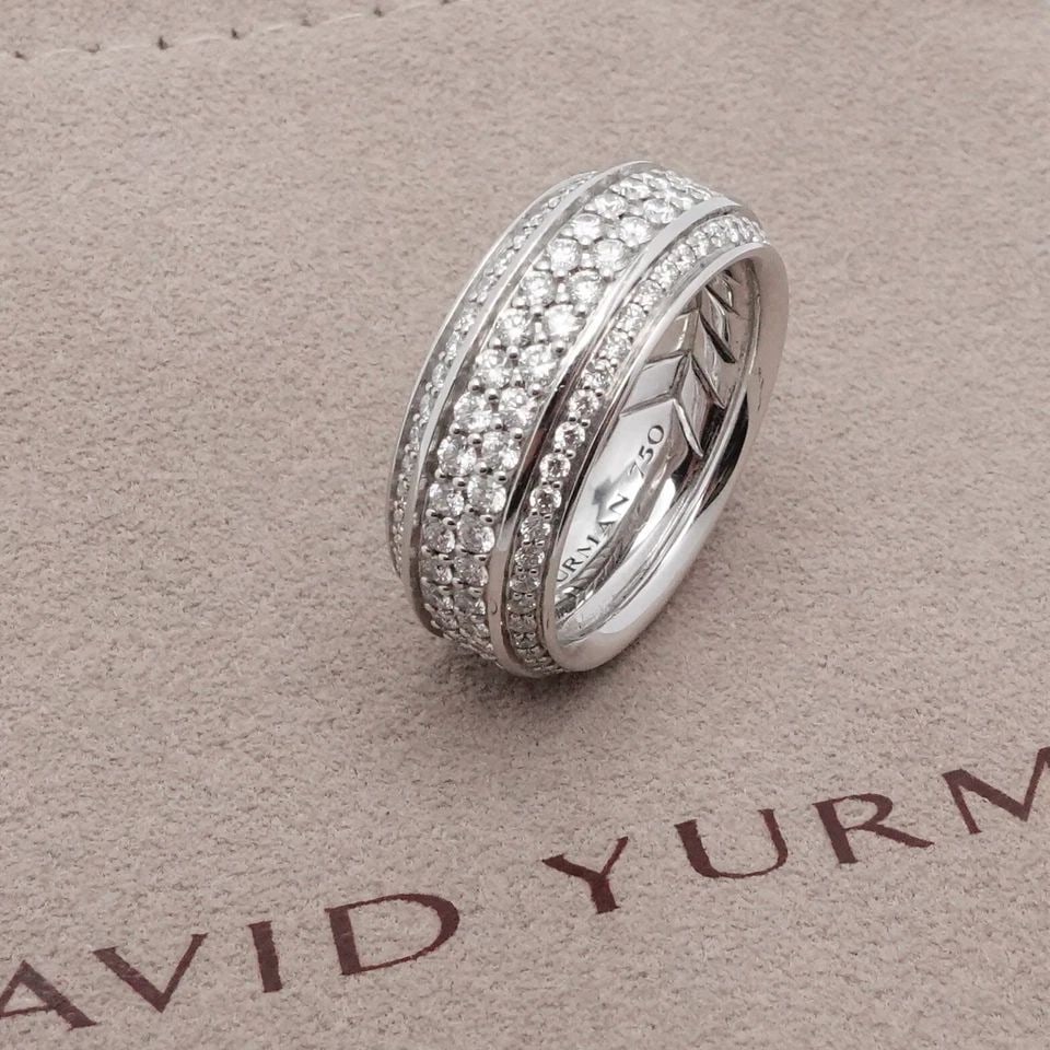 DAVID YURMAN 18K WHITE GOLD STREAMLINE BEVELED DIAMOND WEDDING BAND RING SZ 7.5 (1 of 2)